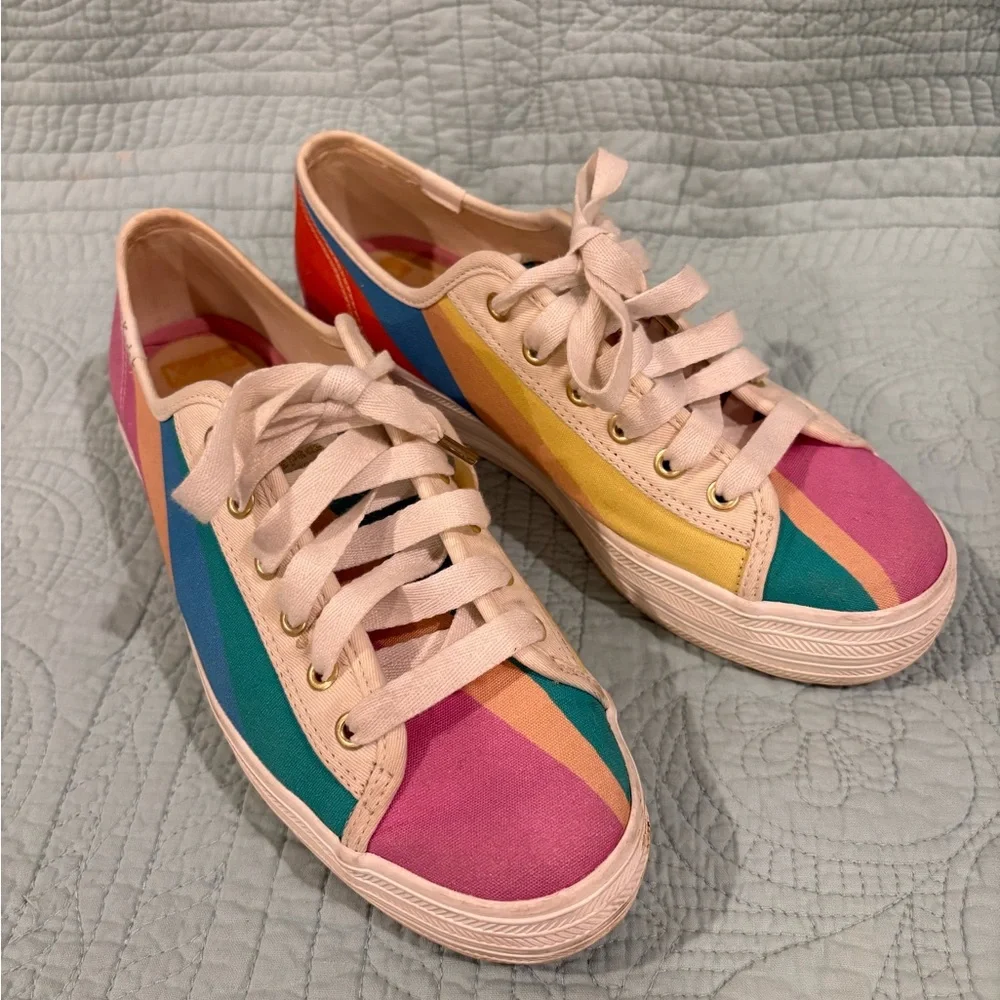 Keds X Kate Spade New York Triple Kick Multi-striped Canvas Sneakers Pre-owned 8
